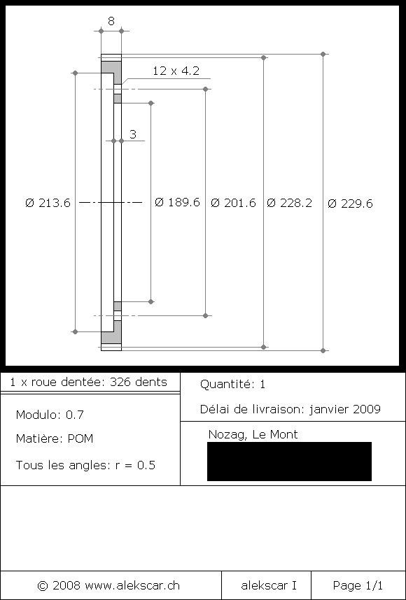 engrenage extérieur à 326 dents